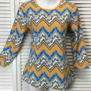 J. McLaughlin satin knit top Lrg turquoise orange